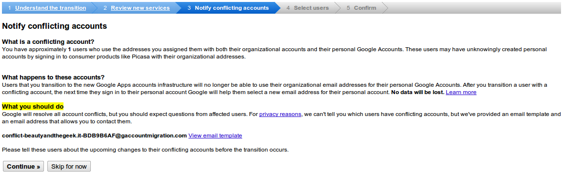 Notify Conflicting Accounts