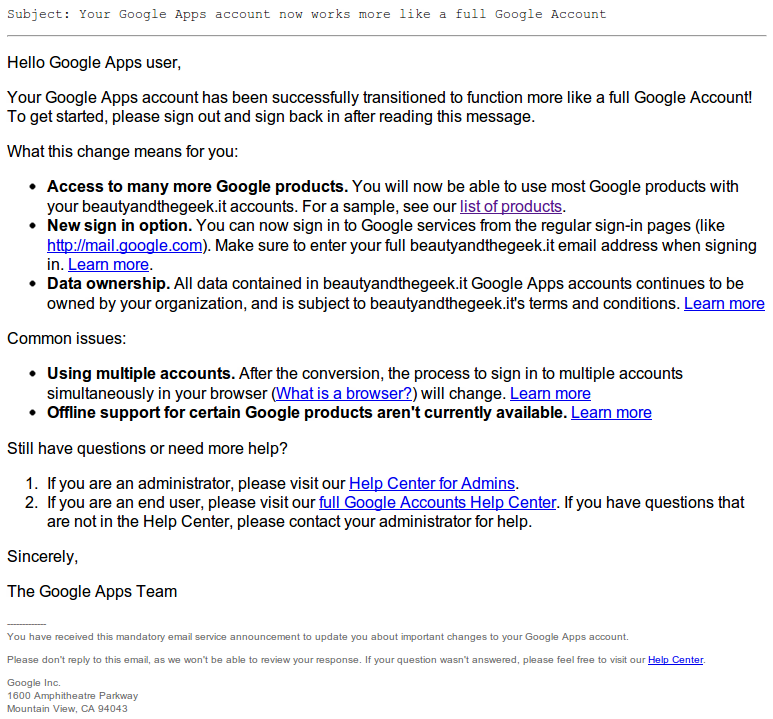 Email to User after Transition