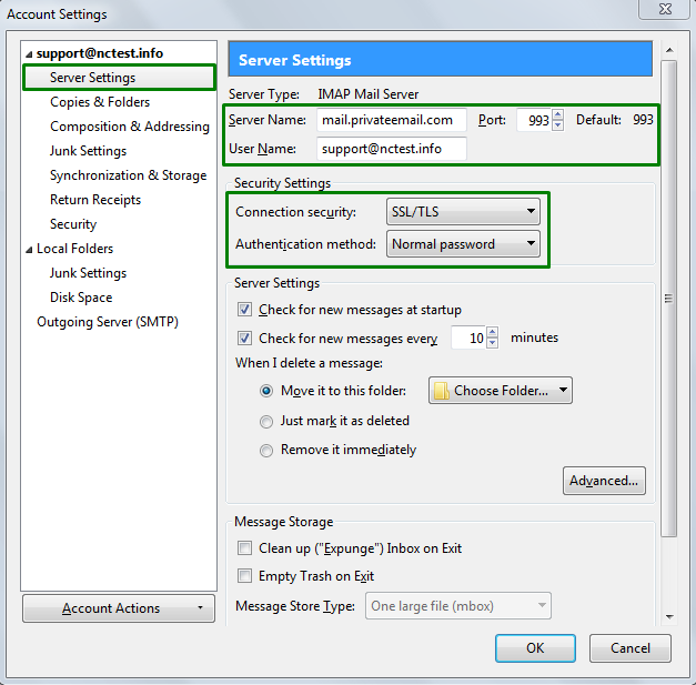 Incoming Server Settings