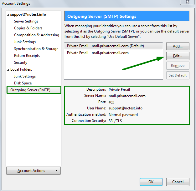 Outgoing Server Settings